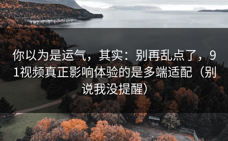 你以为是运气，其实：别再乱点了，91视频真正影响体验的是多端适配（别说我没提醒）